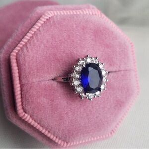 Swarovski Elements 925 Sterling Silver Blue Sapphire Diana Ring NEW